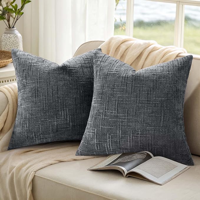 decorUhome Dark Grey Chenille Throw Pillow Covers 18x18 Set of 2 Textured Soft - Image 9
