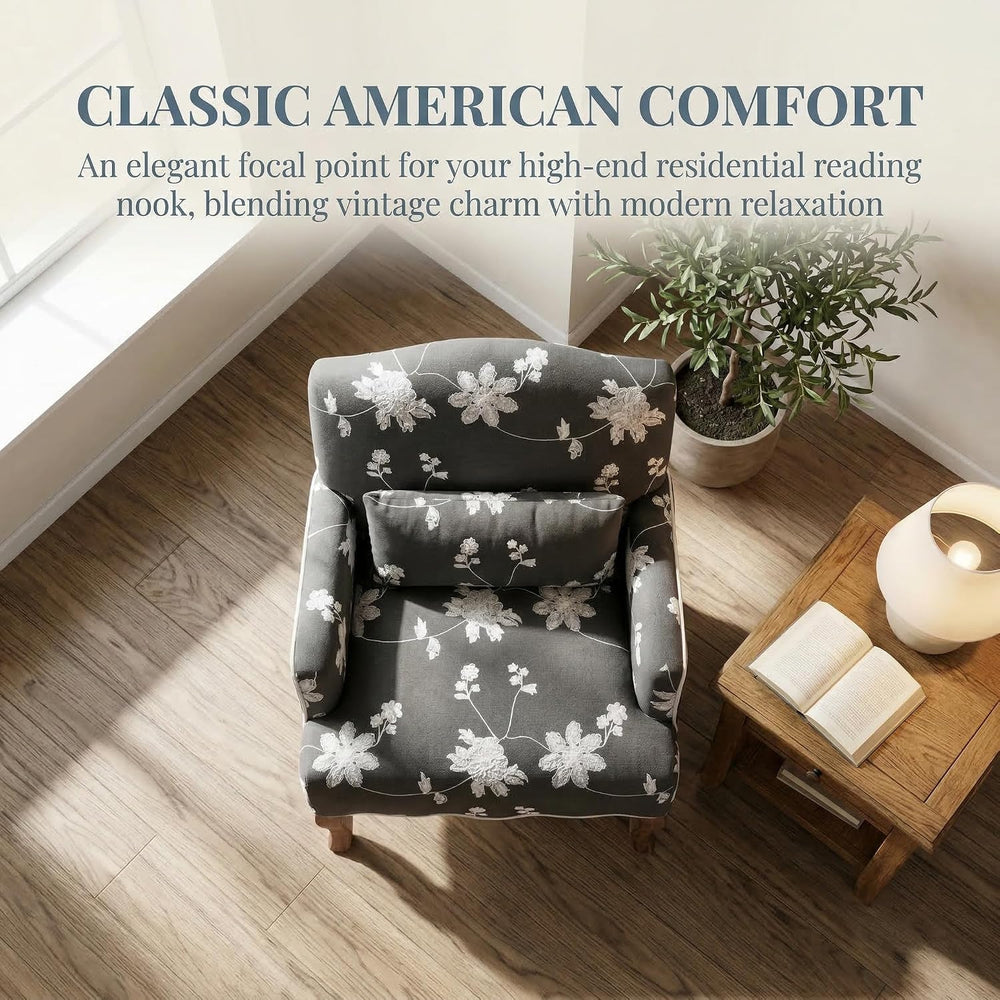 Shunzhi Floral Accent Chairs Set of 2 Farmhouse Upholstered Armchair Linen Re...