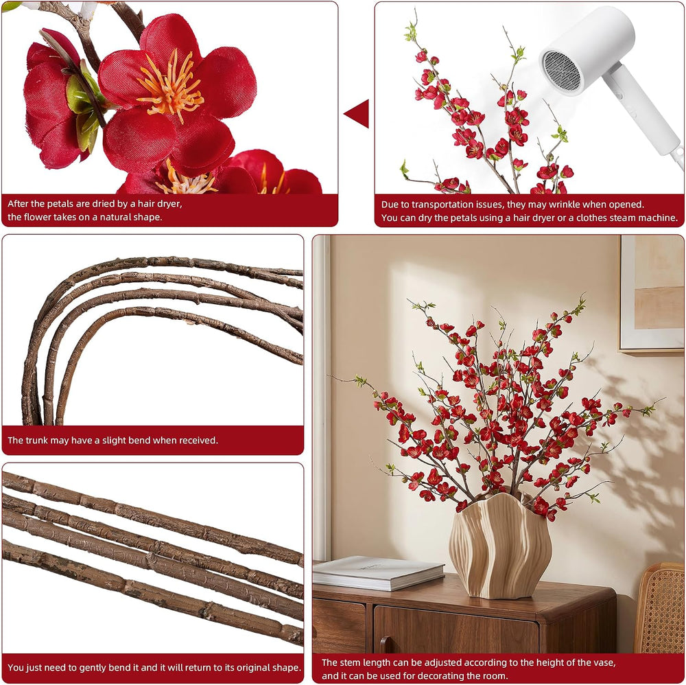 Artificial Cherry Blossom Branches Fake Plum Blossom 35.4''Fake Flowe...