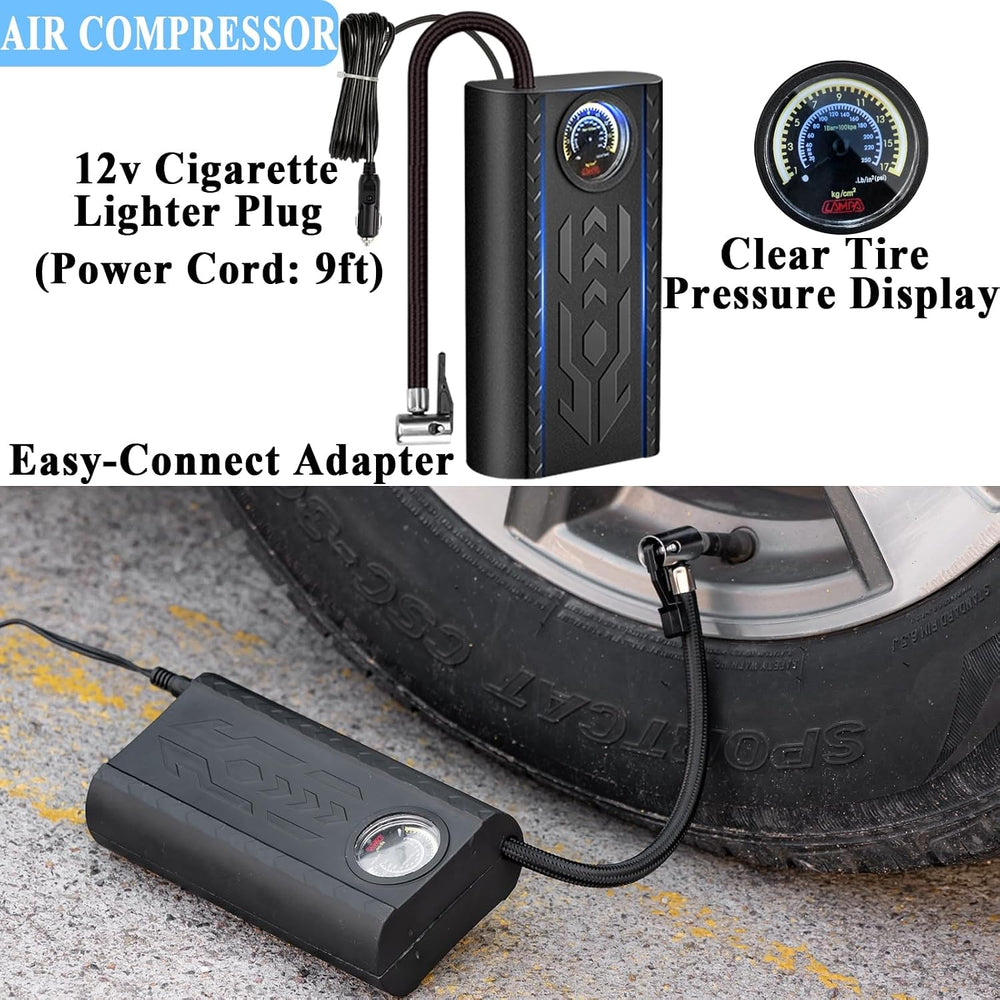 Car Emergency Roadside Kit with Scissor Jack, Air Compressor, Jumper Cables, ...