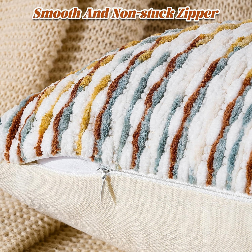 Set of 2 Boho Chenille Pillow Cover,18 x 18-Inch Brown