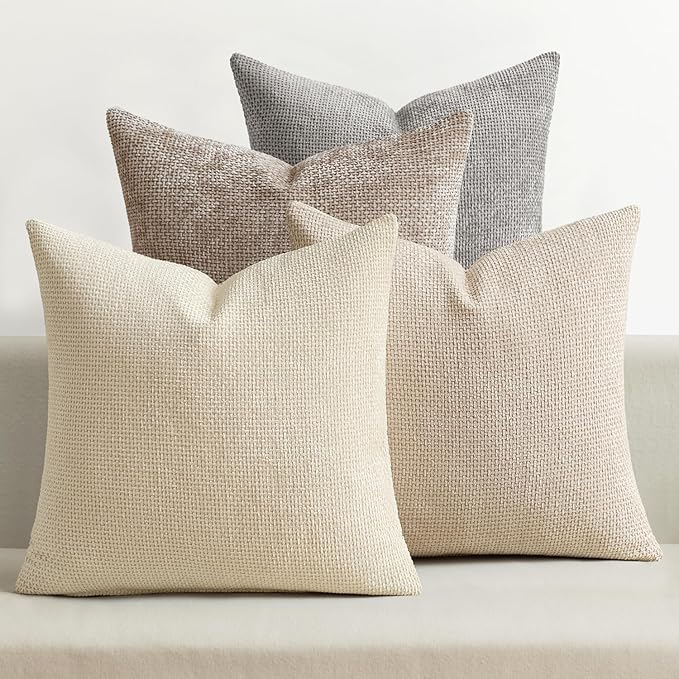 MIULEE Pack of 4 Couch Throw Pillow Covers 16x16 Inch Neutral Beige/Brown Soft by MIULEE