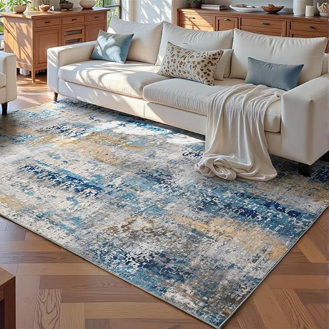 Ompaa Living Room Rug 5x8 Ultramarine Area Rug Machine Washable Boho Rug Non - Image 2