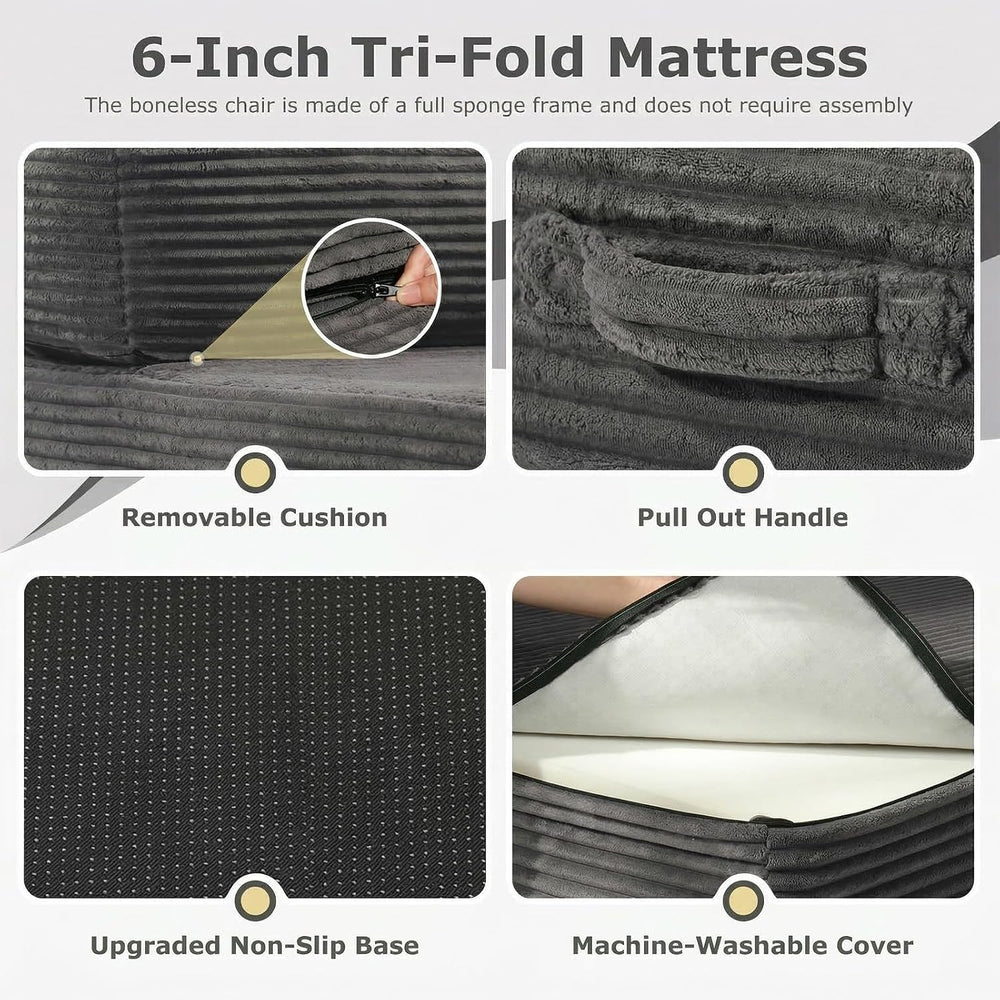 6 inch Tri-Folding Mattress Queen Futon Sofa Bed, Convertible Foldable Mattre...
