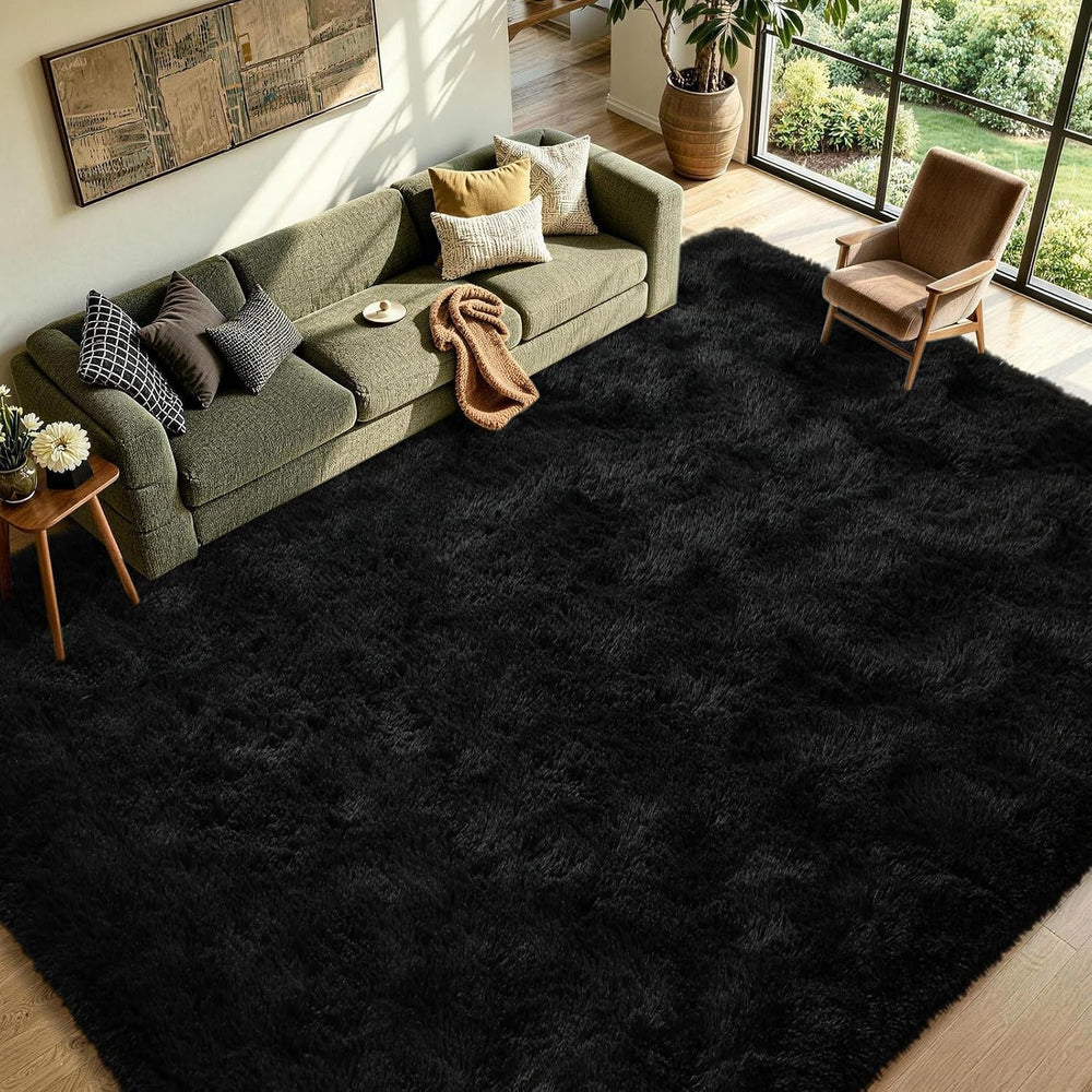 FinRèc Home 8x10 Non-Slip Fluffy Area Rugs for Living Room (Black)