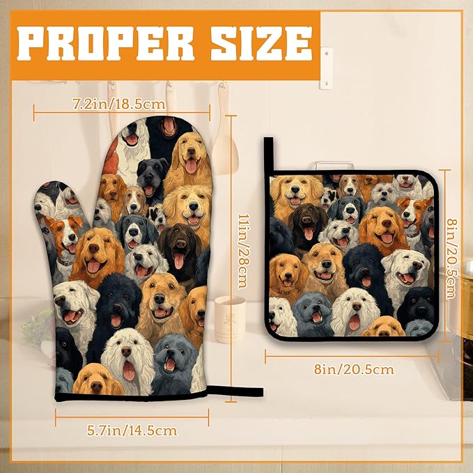 Funny Cute Dog Oven Mitts and Pot Holders Set, Kitchen Decor Heat Resistant Non - Image 2