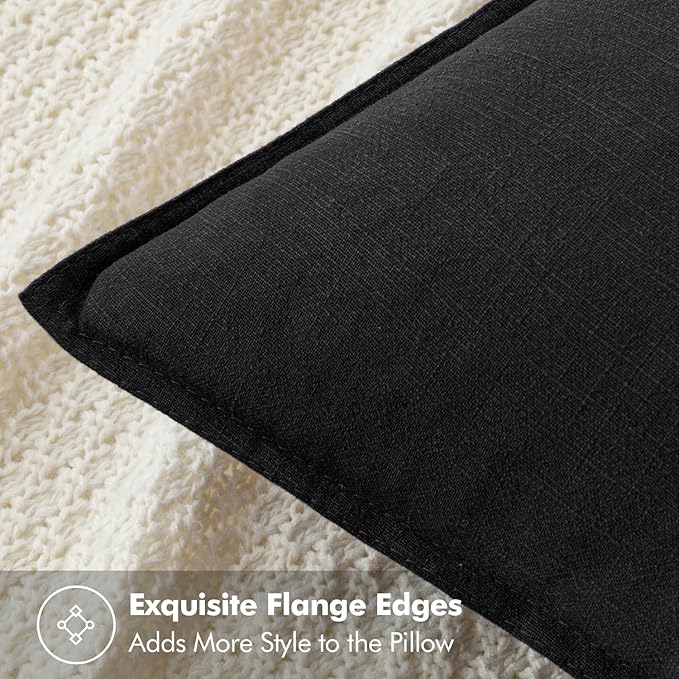 MIULEE Decorative Linen Euro Sham Pillow Covers 22x22 Inch Black Boho Farmhouse - Image 2