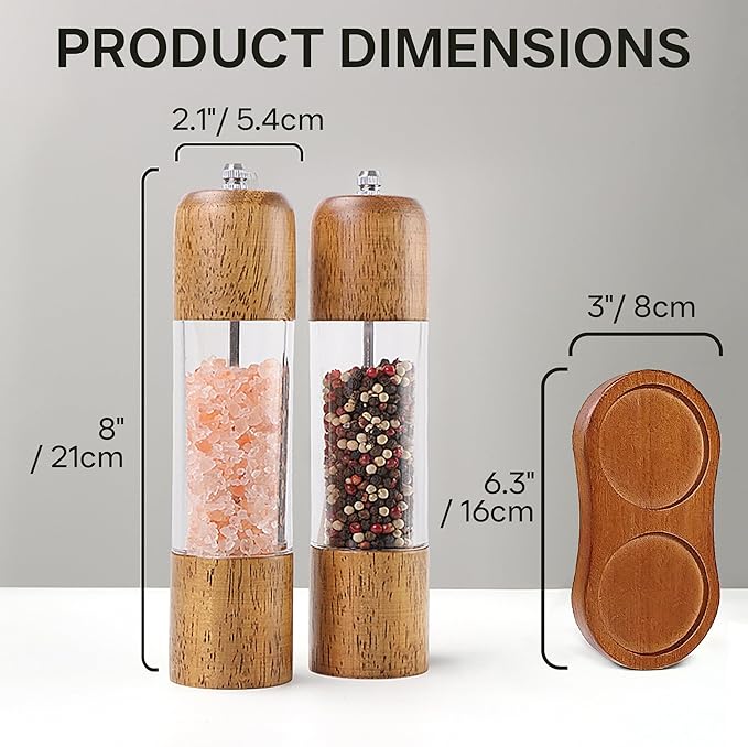 Wooden Salt and Pepper Grinder Set, Premium Oak Wood Salt Grinders Shakers - Image 3
