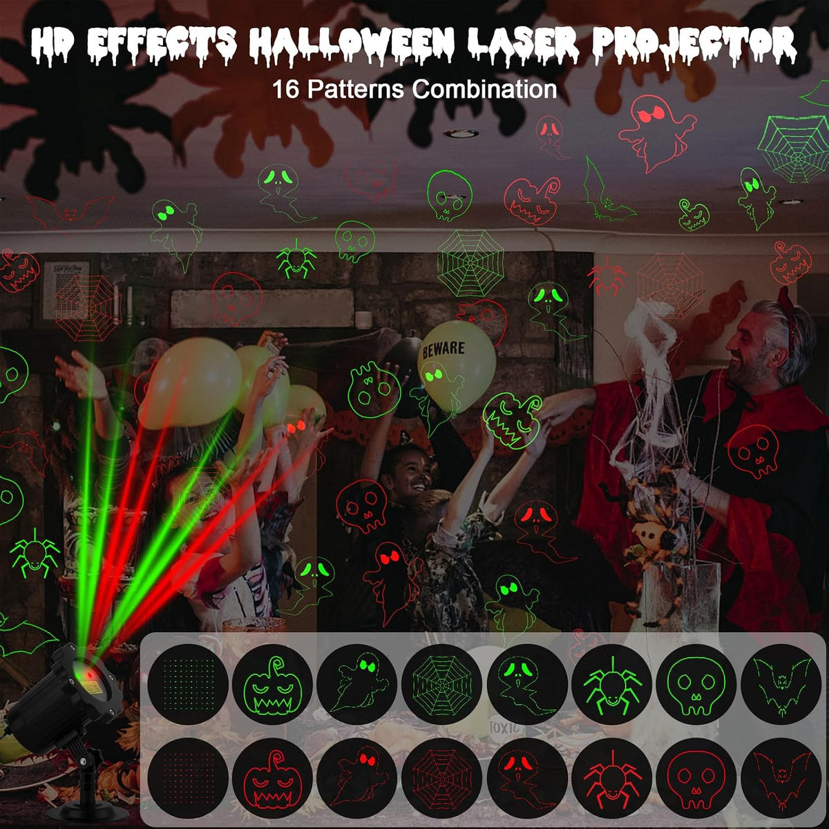 Halloween Projector Lights Outdoor, Waterproof Halloween Laser Projector Lights with Remote, Halloween Spotlight Decorations for Party Yard Garden Outdoor Indoor