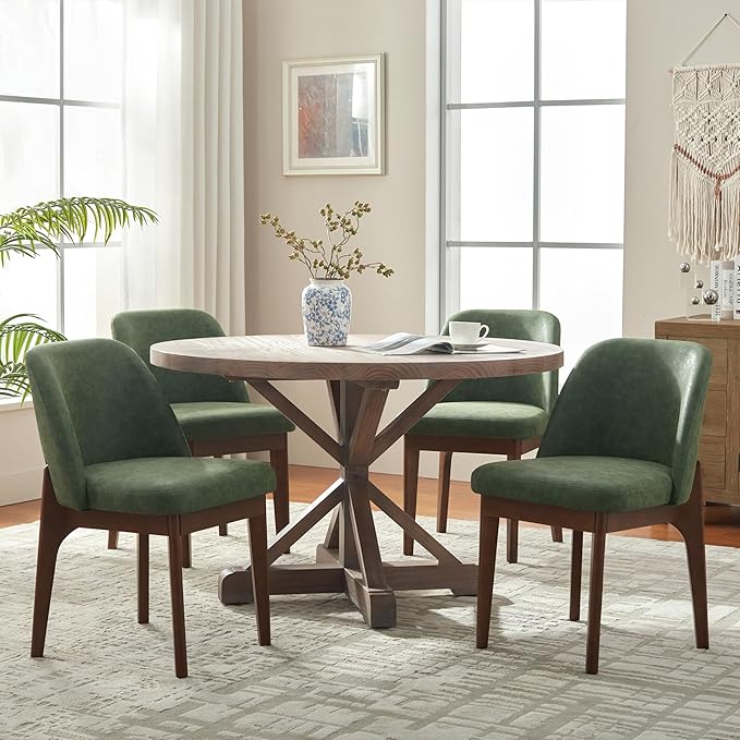 VKNOW Modern Dining Chairs Set of 6, Faux Leather Kitchen Chairs with Wood Le...