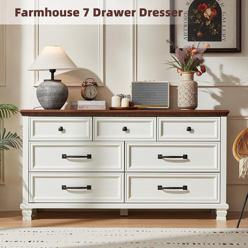 SAVOR LIFE Farmhouse Dresser and Nightstand Sets 3 Piece, White