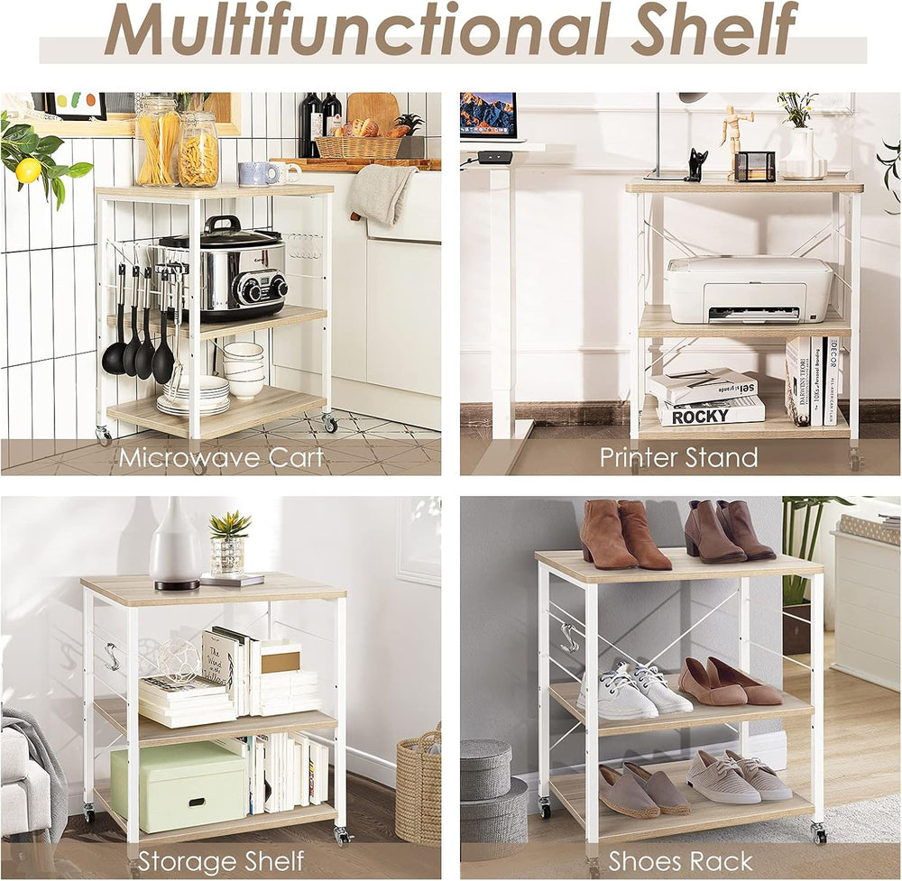 Giantex Kitchen Bakers Rack 3-Tier Microwave Cart on Wheels, Industrial Utili...