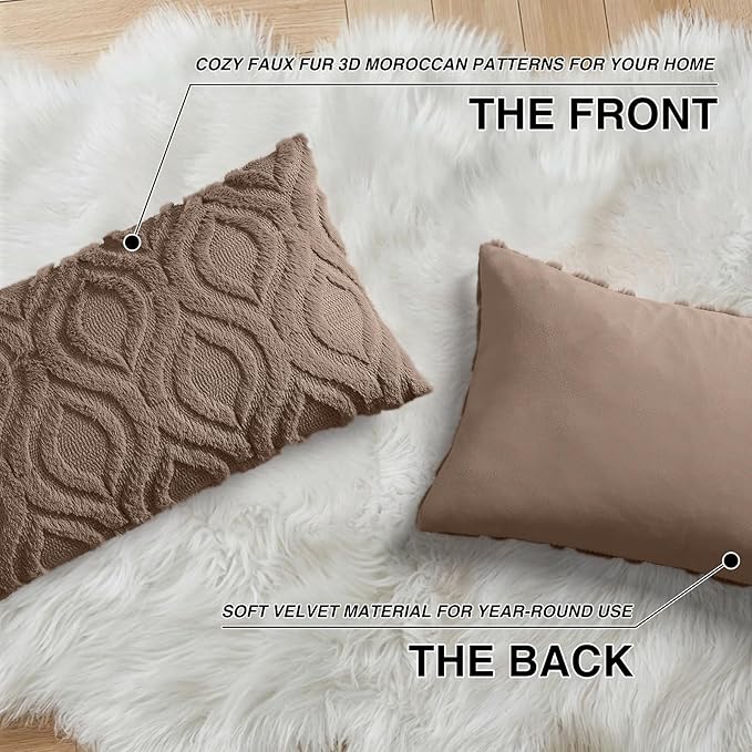 decorUhome Throw Pillow Covers 12x20 Inch Set of 2, Soft Plush Faux Wool Brown - Image 8