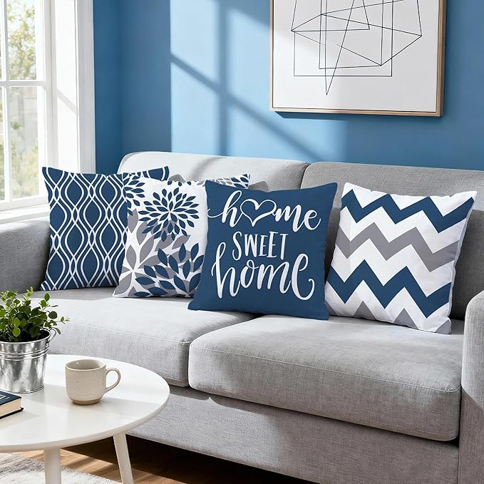 Hexagram Geometric Blue Pillow Covers 20x20 Set of 4, Decorative Outdoor Boho - Image 6
