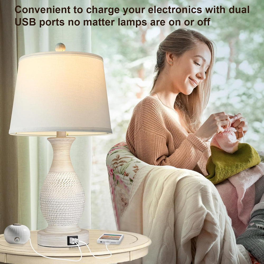 PARTPHONER Table Lamps Set of 2, Bedside Touch Lamp with USB C+A Charging Por...