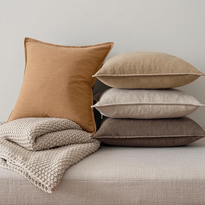 MIULEE Neutral Brown Linen Pillow Covers Pack of 4 Decorative Natural Fall - Image 7