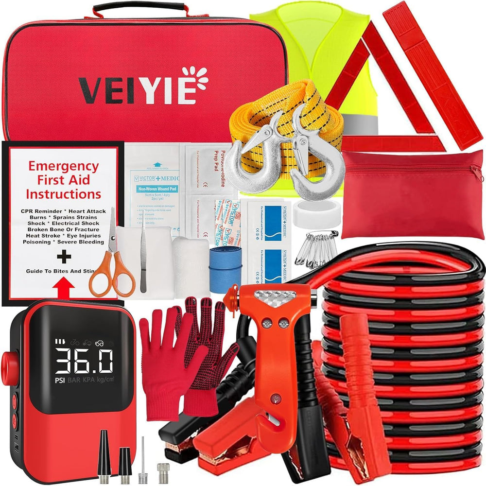 Roadside Emergency car kit for Vehicles, Car First Aid Emergency kit with Por...