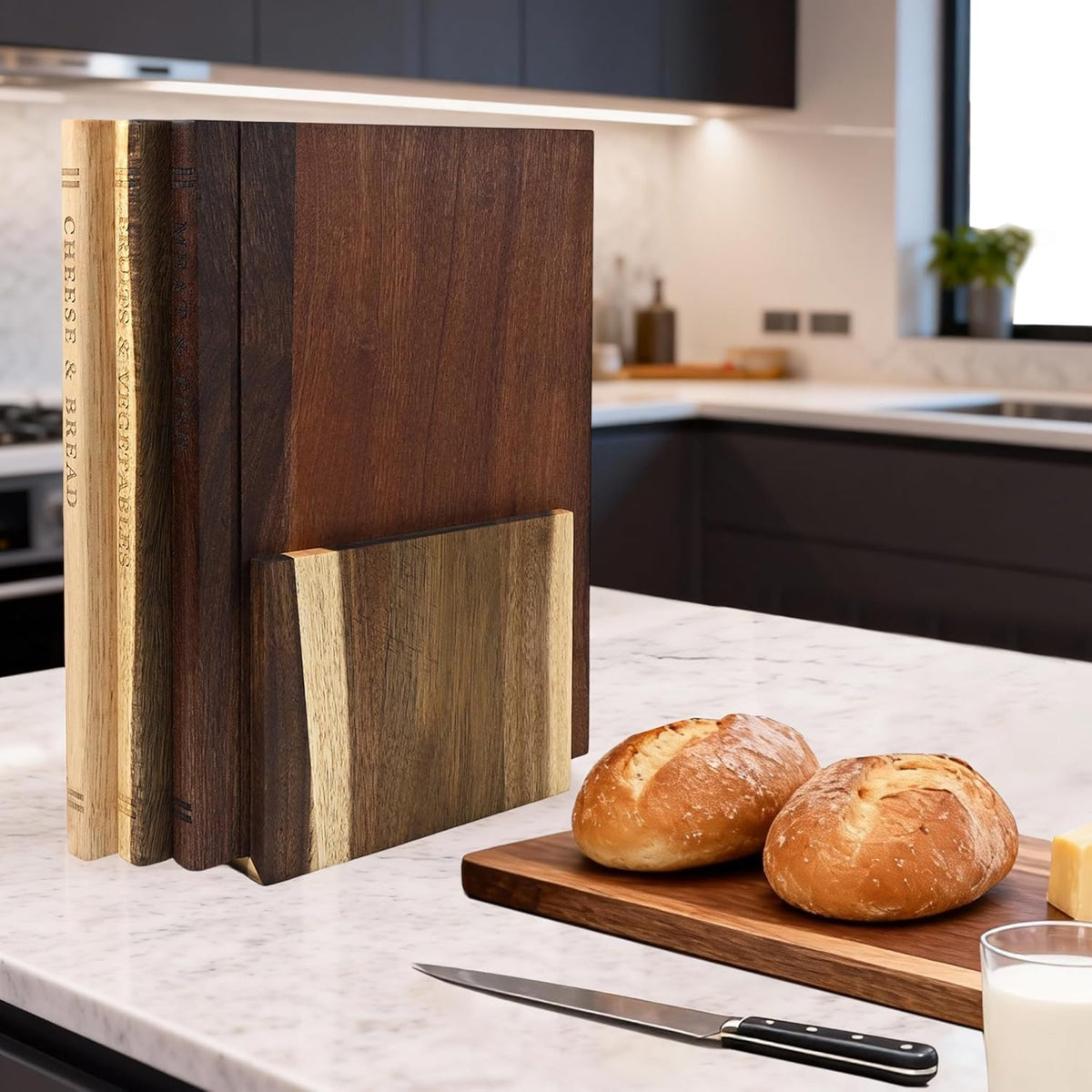 Acacia Wood Cutting Board Book Set, 3-Piece Decorative Chopping Boards