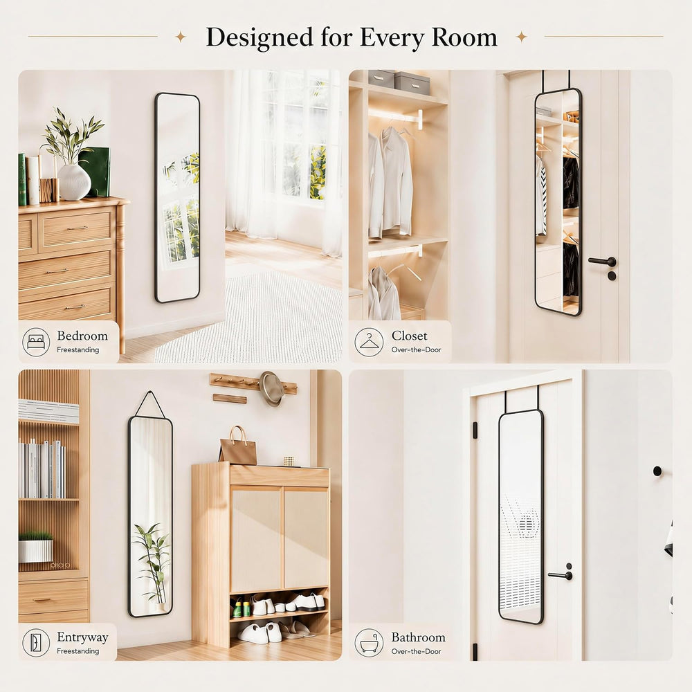 SCWF-GZ 47x14 Full Length Mirror Over the Door,Wall Mounted/Rope Hang Black