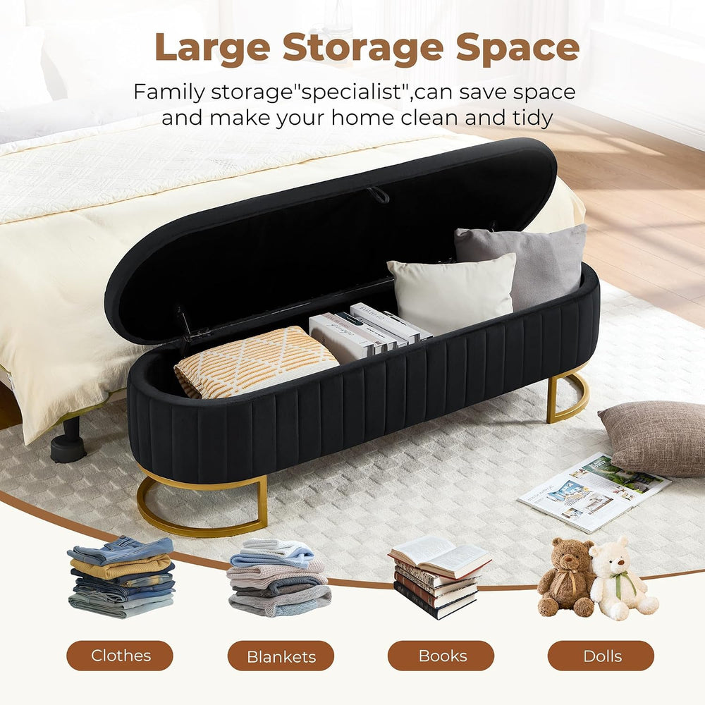 Storage Ottoman Bench, 63" Velvet End of Bed Bench Bedroom Bench King Si...