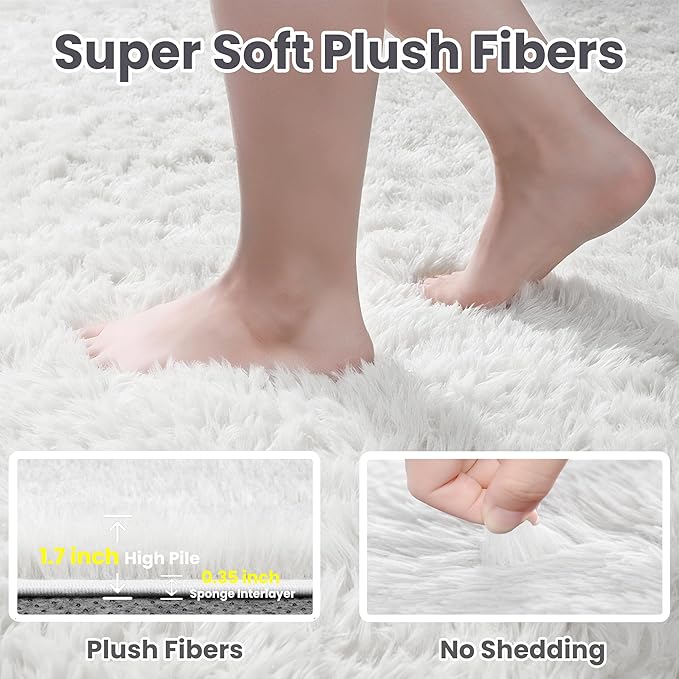 4x6 Area Rugs for Living Room Rug: Soft Fluffy Shag White Rugs for Bedroom - Image 8