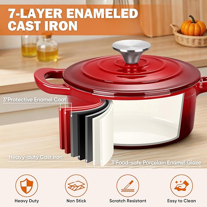 Homikit 3 Quart Saucepan with Lid, Enameled Cast Iron Sauce Pan, Enamel Cast - Image 7