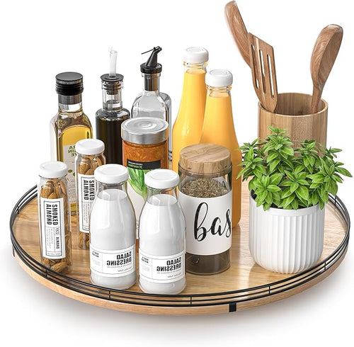 16" Lazy Susan Oak Wood Turntable Organizer by AMH