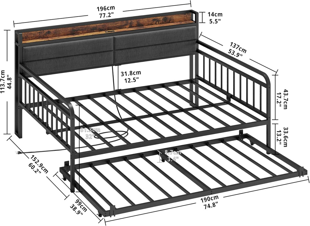 LIKIMIO Daybed with Trundle, Full Size Bed Frame, Black
