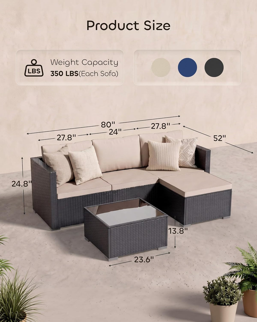 Skyfish Patio Furniture Set - Wide Armrests - All-Weather 5 Piece Outdoor Wic...