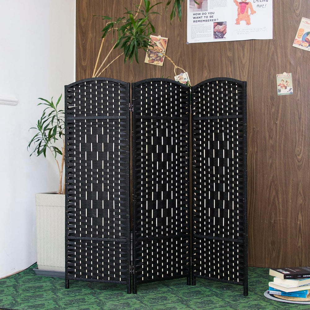 Furnnylane 3 Panel Black Rattan Room Divider for Room Separation, 47.2" ...