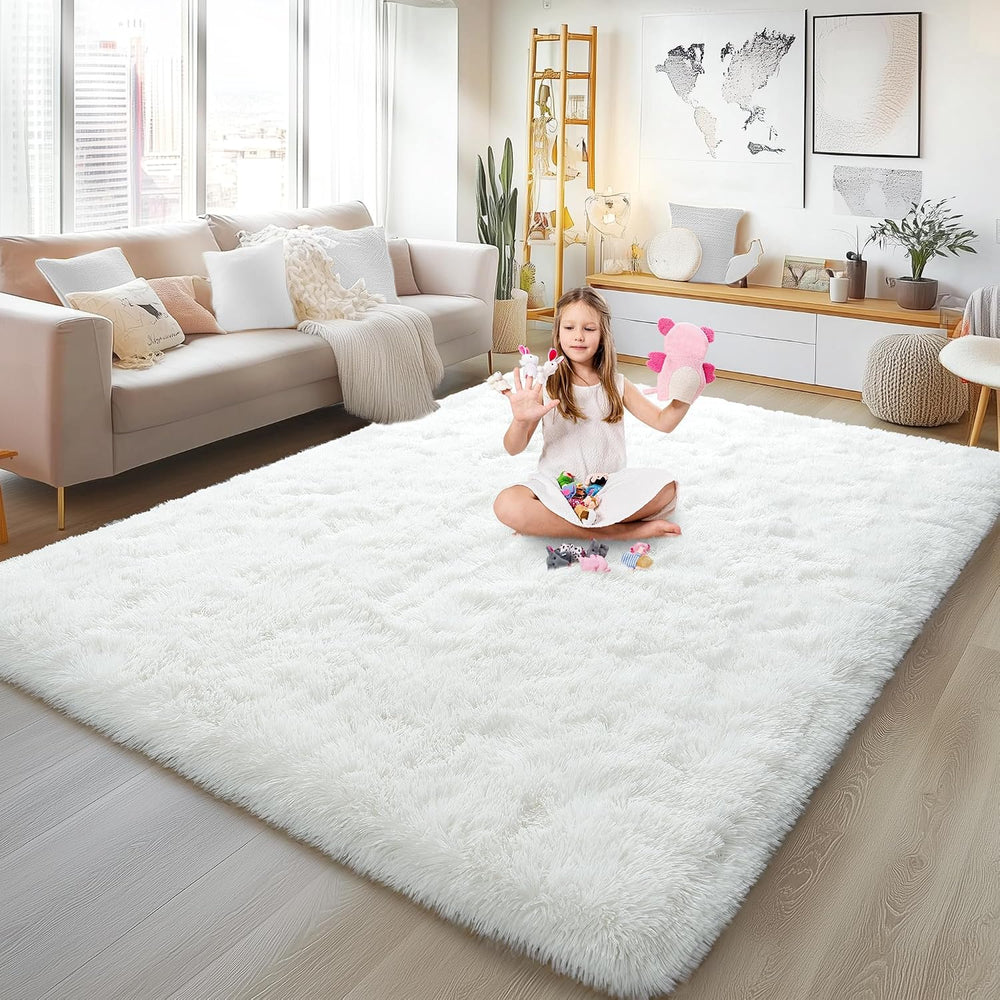 9x12 Large Area Rug, Cream White Soft Ultra Fluffy Plush Rug