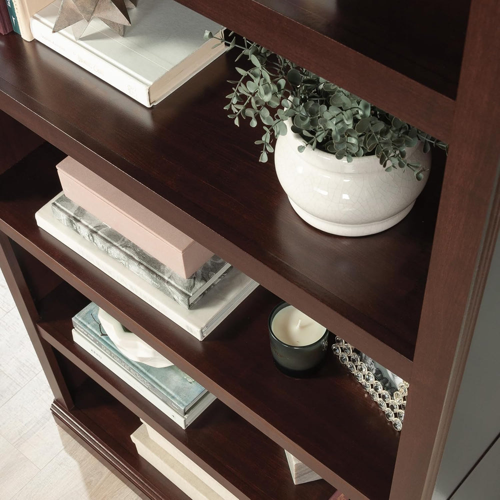 5-Shelf Bookcase with Storage, Classic Cherry Finish Wood Bookshelf for Livin...