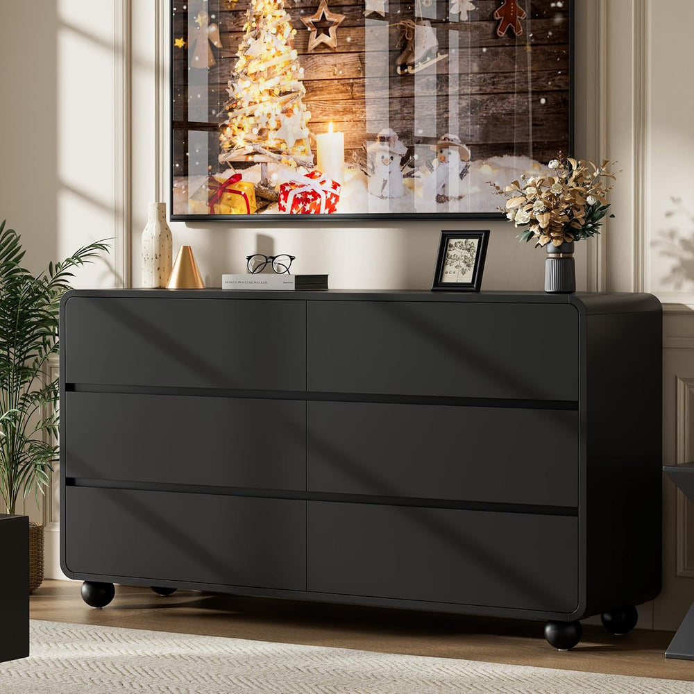 6 Drawer Dresser for Bedroom, 55" Wide Chest of Drawers, Black
