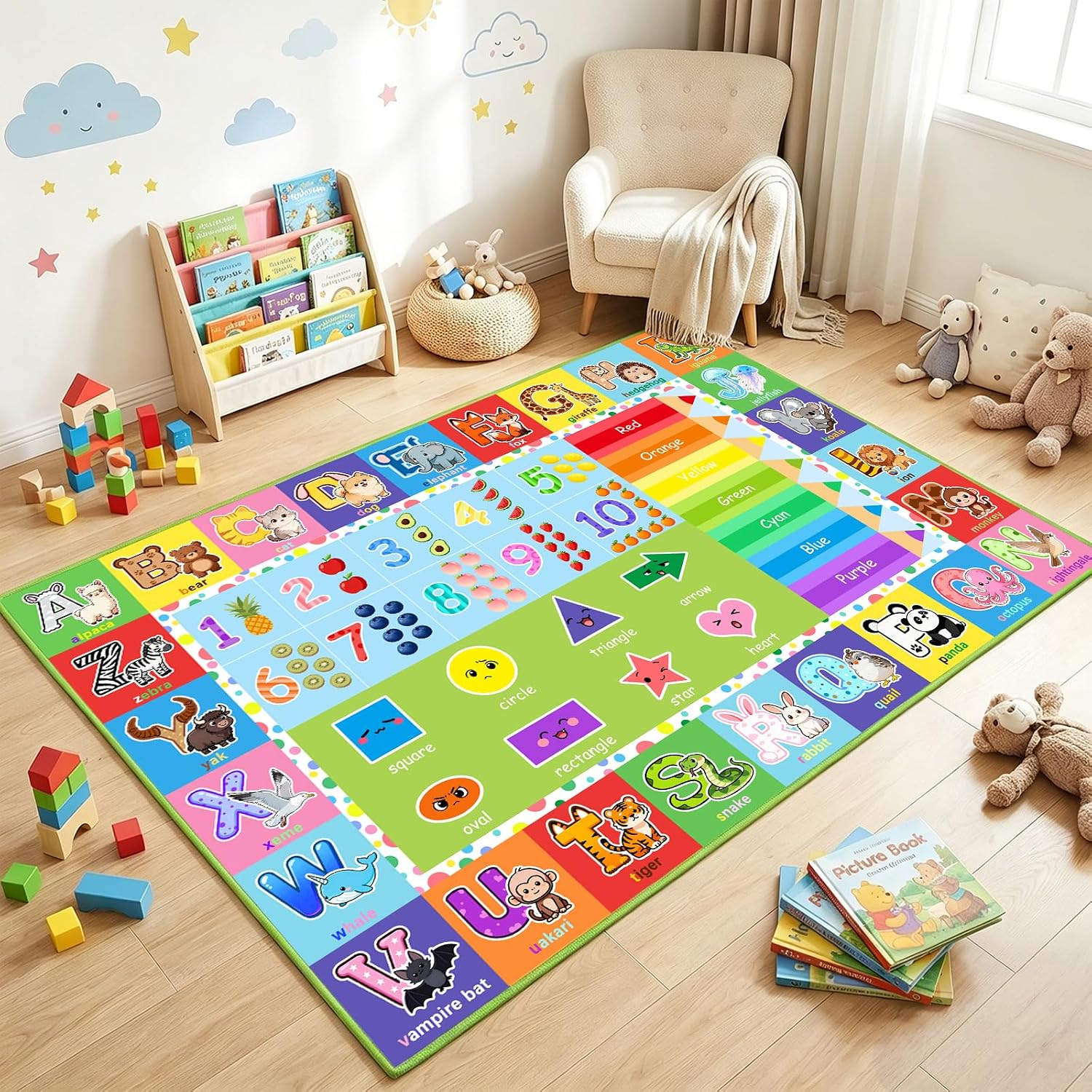 ABC Alphabet Rug for Kids Bedroom - 2.5x4 Feet Educational Numbers & Animals Play Mat, Learning Carpet for Boys and Girls Early Education