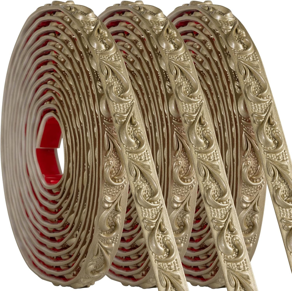 0.8" x49.2FT Champagne Gold Peel and Stick Trim (3 Pack) - Flexible Mold...