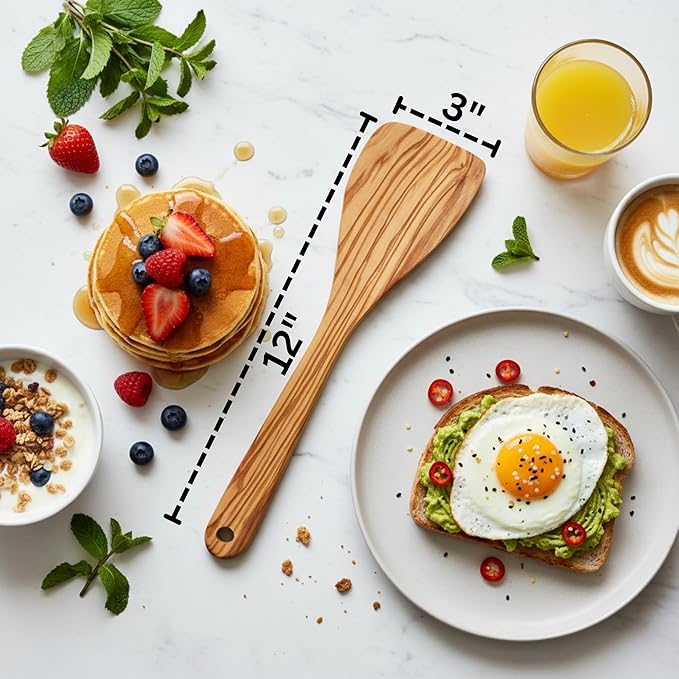 Olive Wood Spatula For Cooking | 12" Large & 3" Wide Flat Wooden Spatula Ideal - Image 2