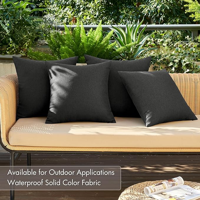 MIULEE Pack of 4 Decorative Outdoor Throw Pillow Covers Linen Waterproof Pillow - Image 2