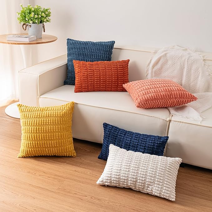 Corduroy Decorative Throw Pillow Covers 14x36 Inch Soft Striped Pillow Covers - Image 6