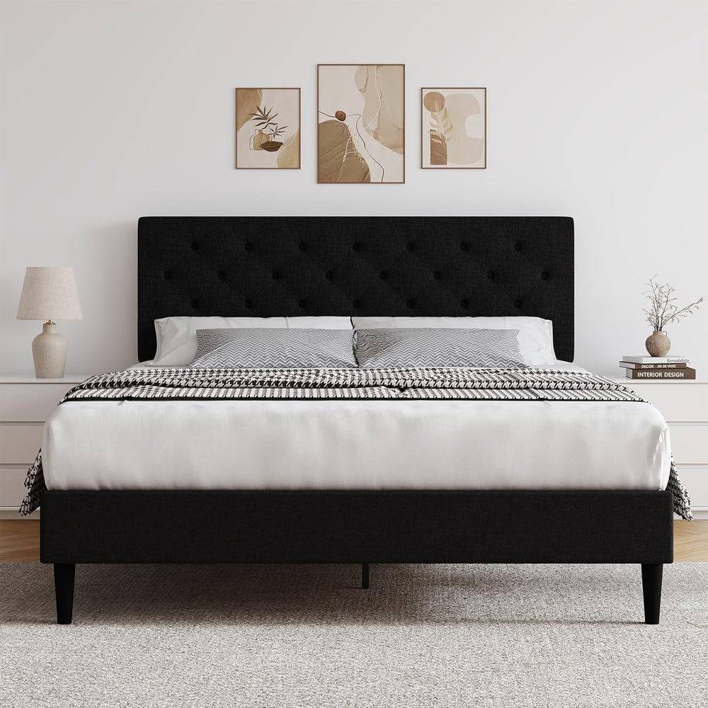 HOMBCK Full Size Bed Frame with Adjustable Headboard, Black