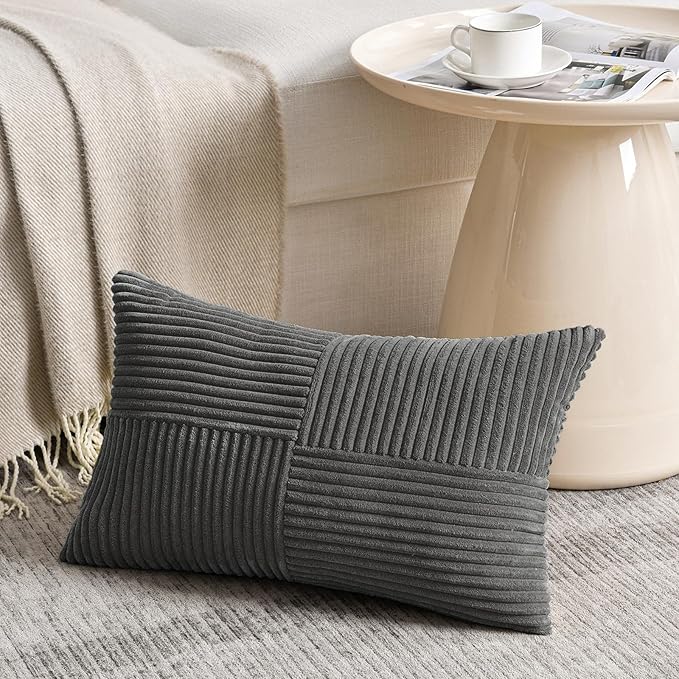 Fancy Homi 2 Packs Dark Gray Long Lumbar Decorative Throw Pillow Covers 12x24 - Image 2