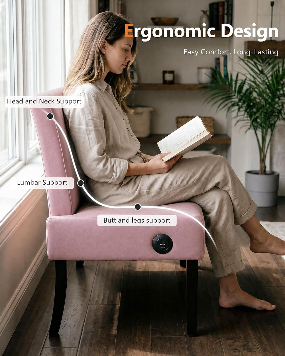 Oversized Armless Accent Chair Loveseat, Small Sofa, Pink Velvet, Modern