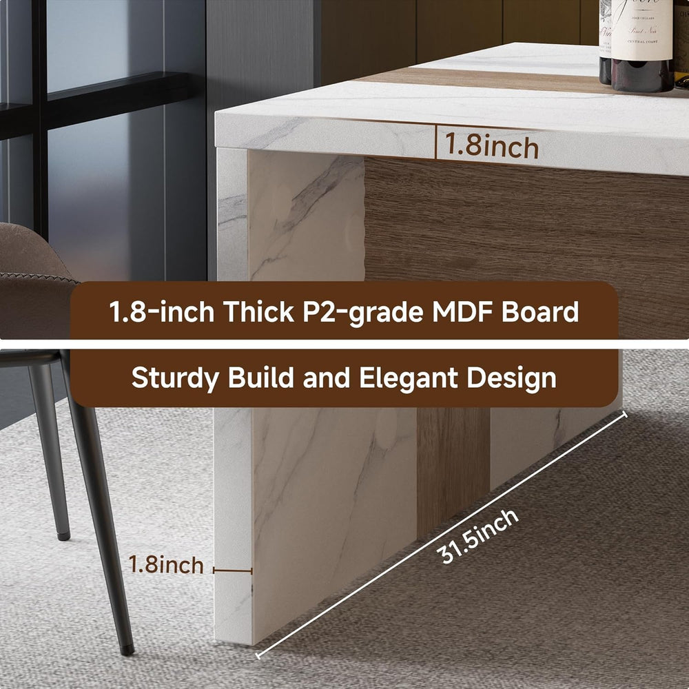 63" Marble Kitchen Table for 4-6, Island Table for Kitchen with RGB Led ...