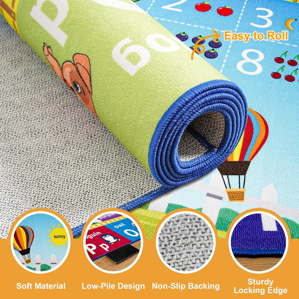 5x7 Kids Rug for Playroom Classroom Bedroom,ABC Rugs | Educational Rug for Learning Alphabet,Numbers,Colors,Season and Animal Words,Non Slip Washable Play Mat for Toddler Decor