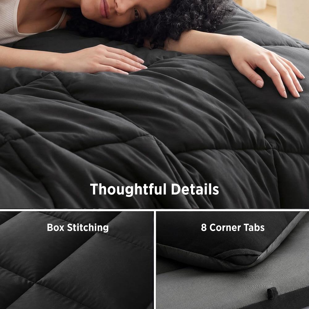 Bedsure Queen Comforter Duvet Insert - Bed Comforter Quilted, Black/Grey