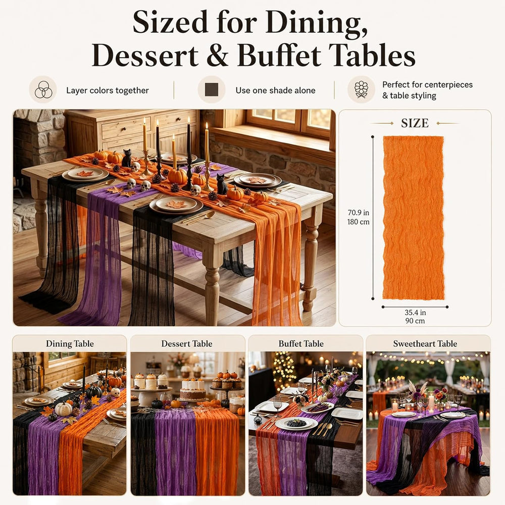 12 Pack Halloween Cheesecloth Gauze Table Runner Black & Orange Table Run...