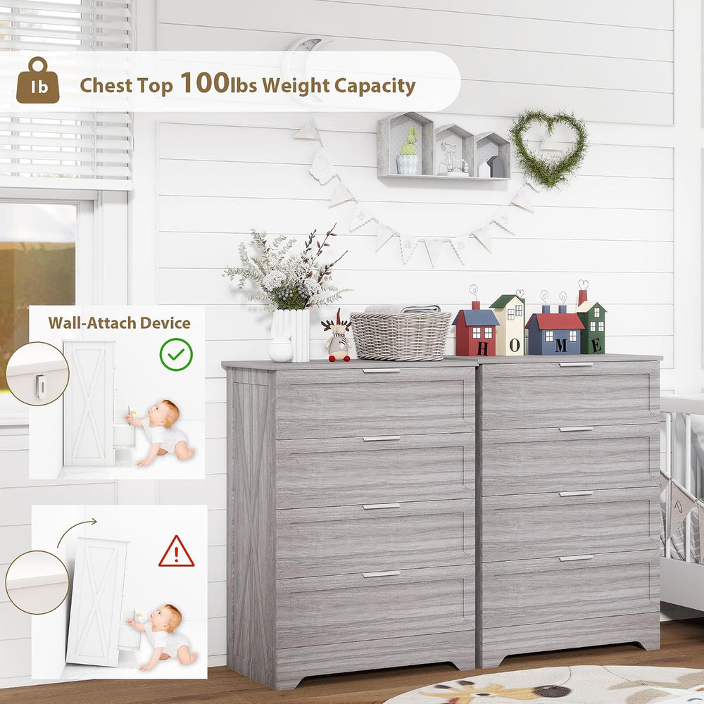 Farmhouse Dresser for Bedroom, 37’’ Tall Wood Chest of Drawers, Wash Grey