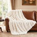 Cozy Bubble Faux Fur Twin Blanket for Couch, 60x80 Cream | Luxury Plush Fluffy Thick Blanket, Warm Soft Fuzzy Throw for Sofa Chair Bedroom and Living Room