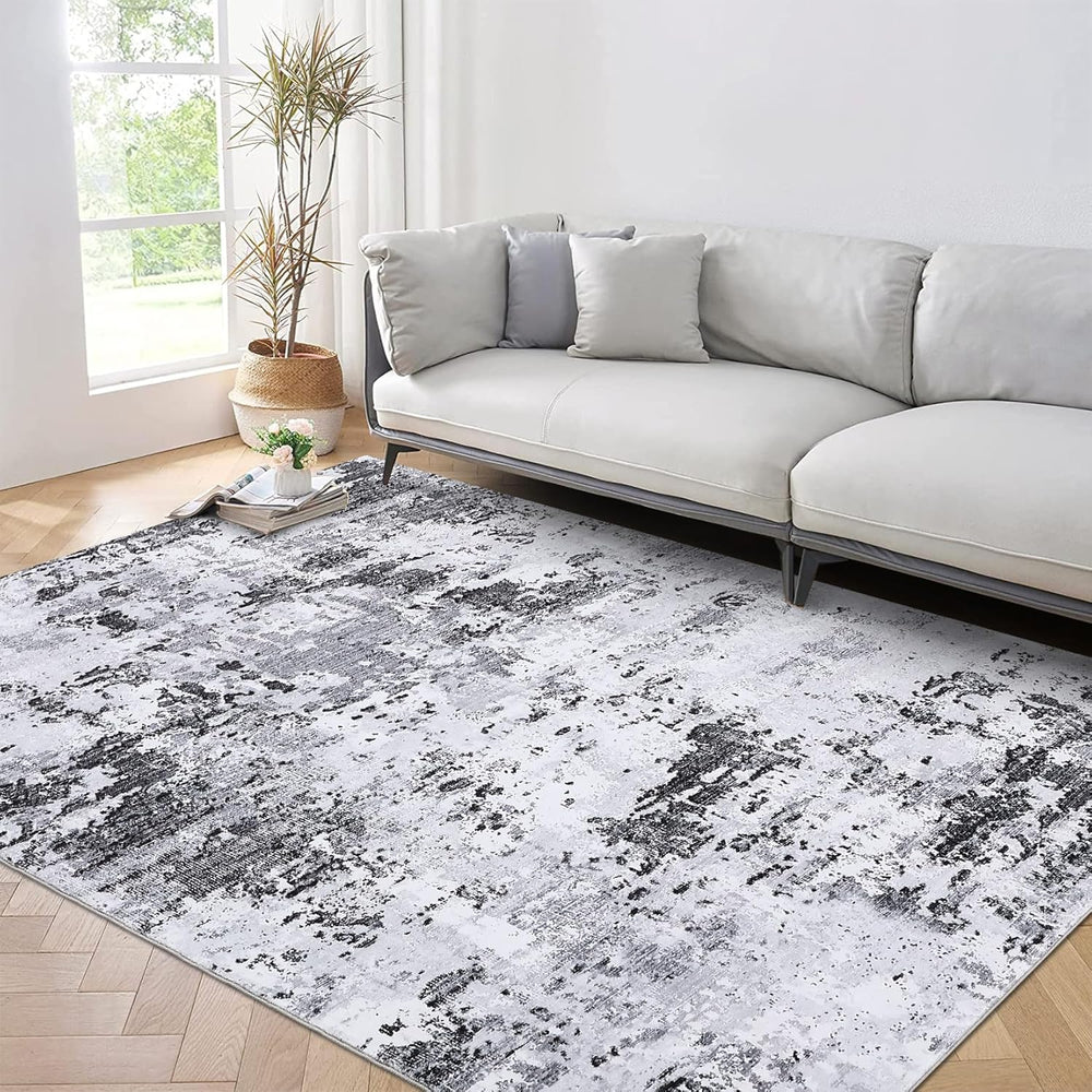 ROYHOME 10x13 Abstract Area Rug, Grey Washable Rugs for Living Room