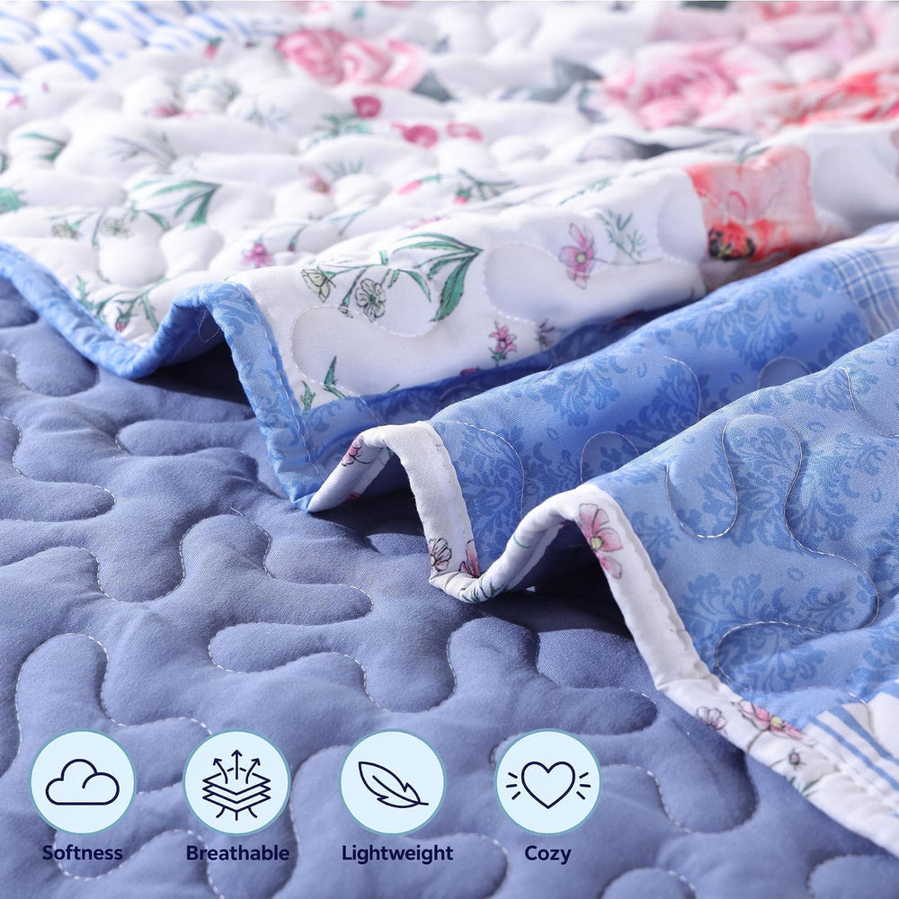 YIKUSH Floral Quilt Set King Size – Ultra Soft Lightweight Bedspread, 3 Piece...