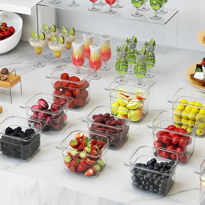 12 Pack Plastic Food Pan with Lid 1/6 Size 6 Inch Deep Restaurant Clear Food - Image 6